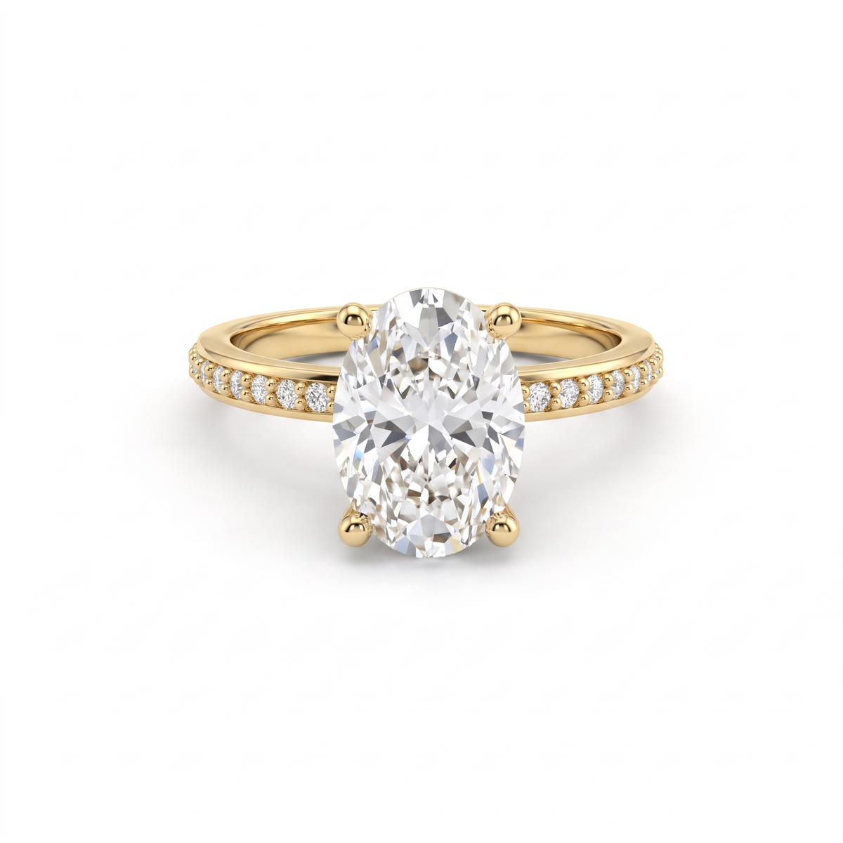 Low Dome Oval Pavé Engagement Ring with an oval Lab-Grown Diamond in solid 14K gold