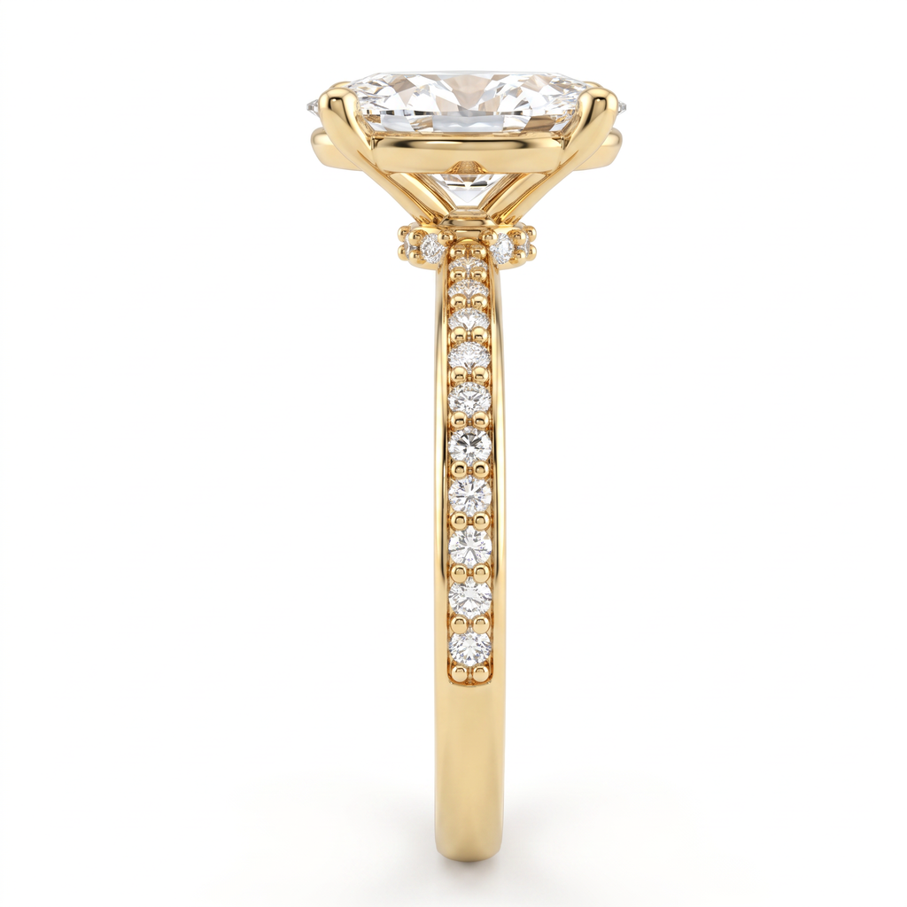 Oval Lab-Grown Diamond pavé engagement ring in 14K yellow gold, 2mm low dome pavé band