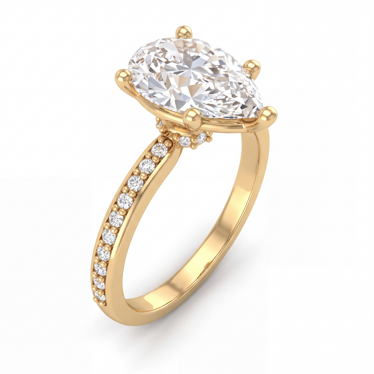 Alternate view 1: pear-shaped Lab-Grown Diamond pavé engagement ring, 14K yellow gold low dome band