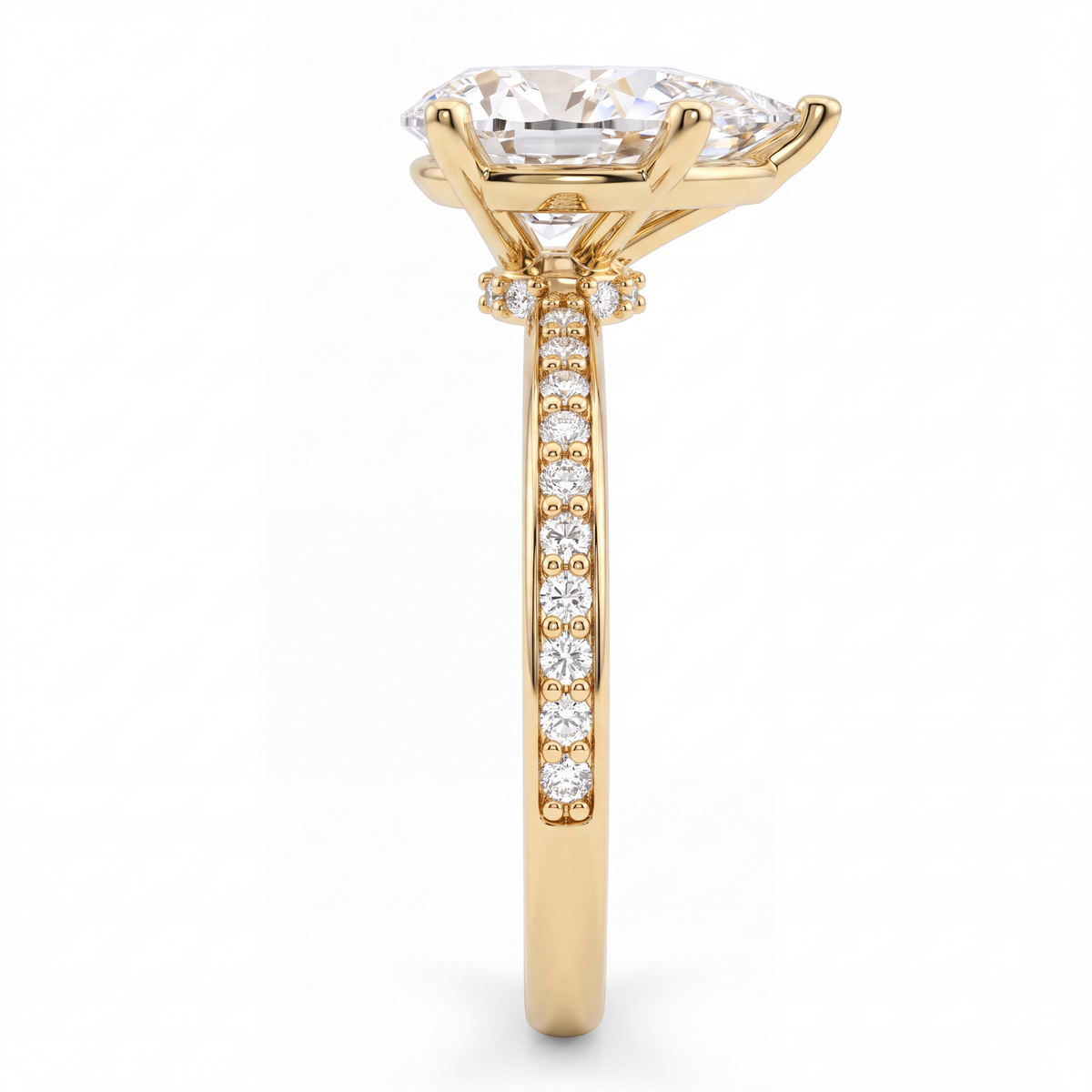 Alternate view 2: pear-shaped Lab-Grown Diamond pavé engagement ring, 14K yellow gold low dome band