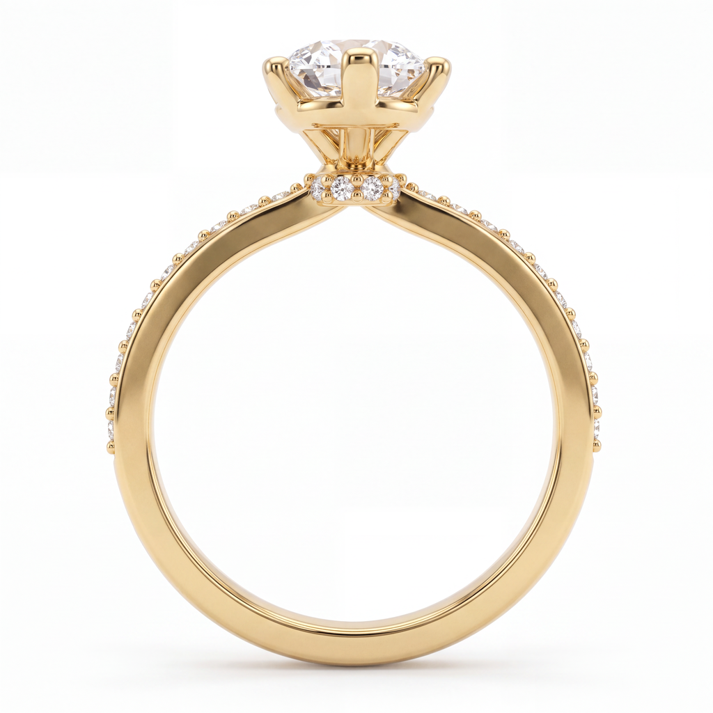 Alternate view 3: pear-shaped Lab-Grown Diamond pavé engagement ring, 14K yellow gold low dome band