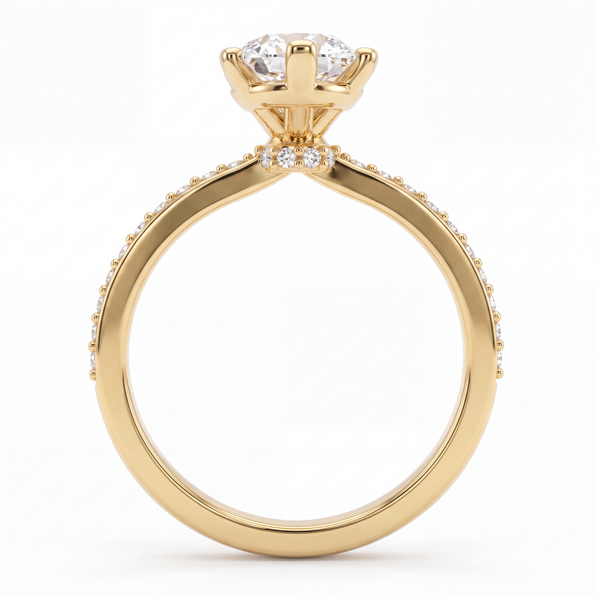 Alternate view 3: pear-shaped Lab-Grown Diamond pavé engagement ring, 14K yellow gold low dome band