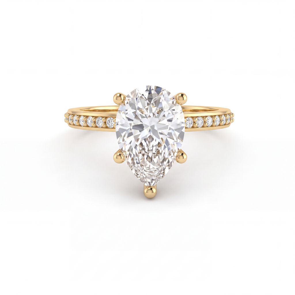 Low Dome Pear Pavé Engagement Ring with a pear-shaped Lab-Grown Diamond in 14K yellow gold