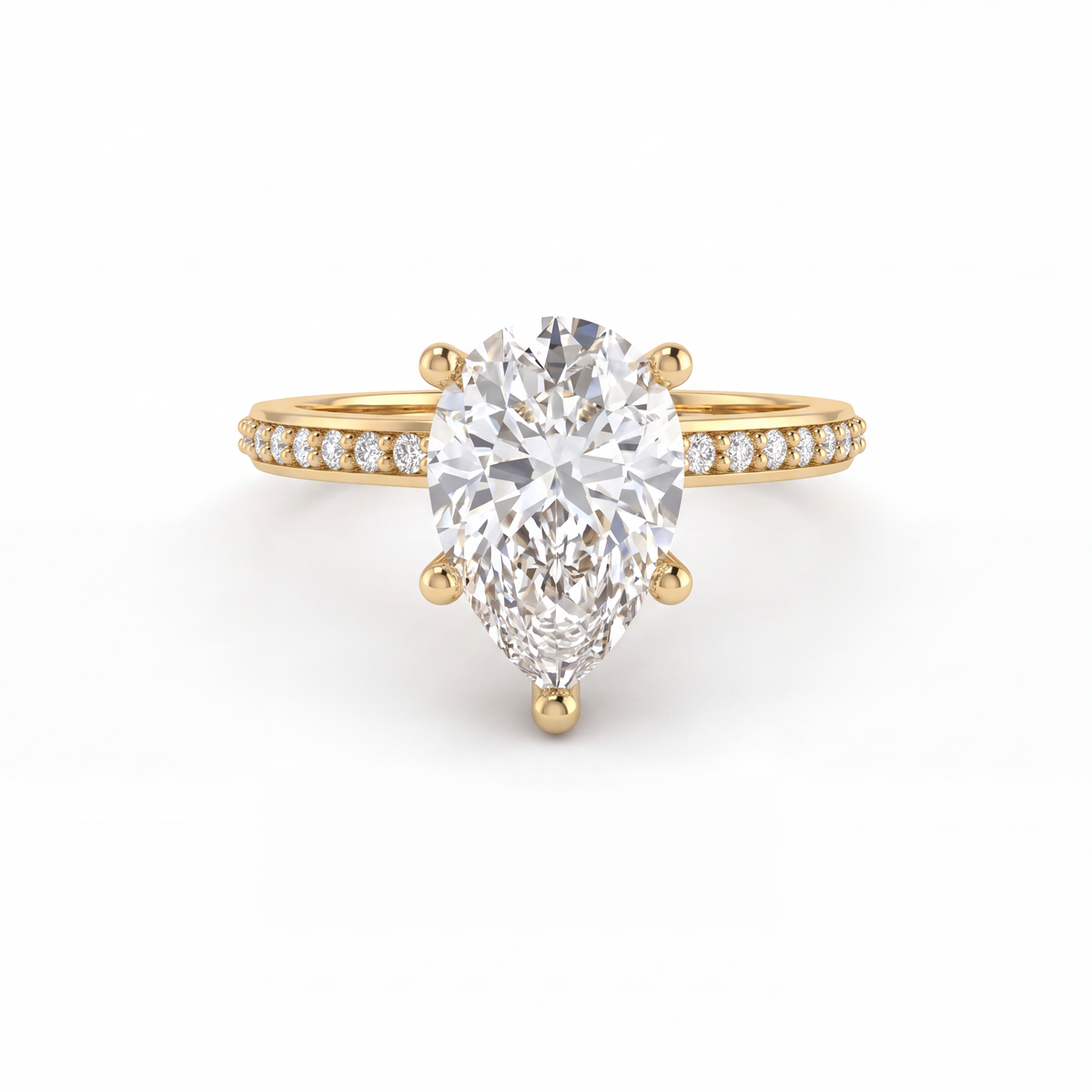 Low Dome Pear Pavé Engagement Ring with a pear-shaped Lab-Grown Diamond in 14K yellow gold