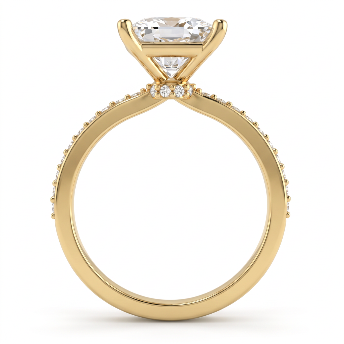 Alternate view 2: princess cut Lab-Grown Diamond pavé engagement ring, 14K yellow gold low dome band