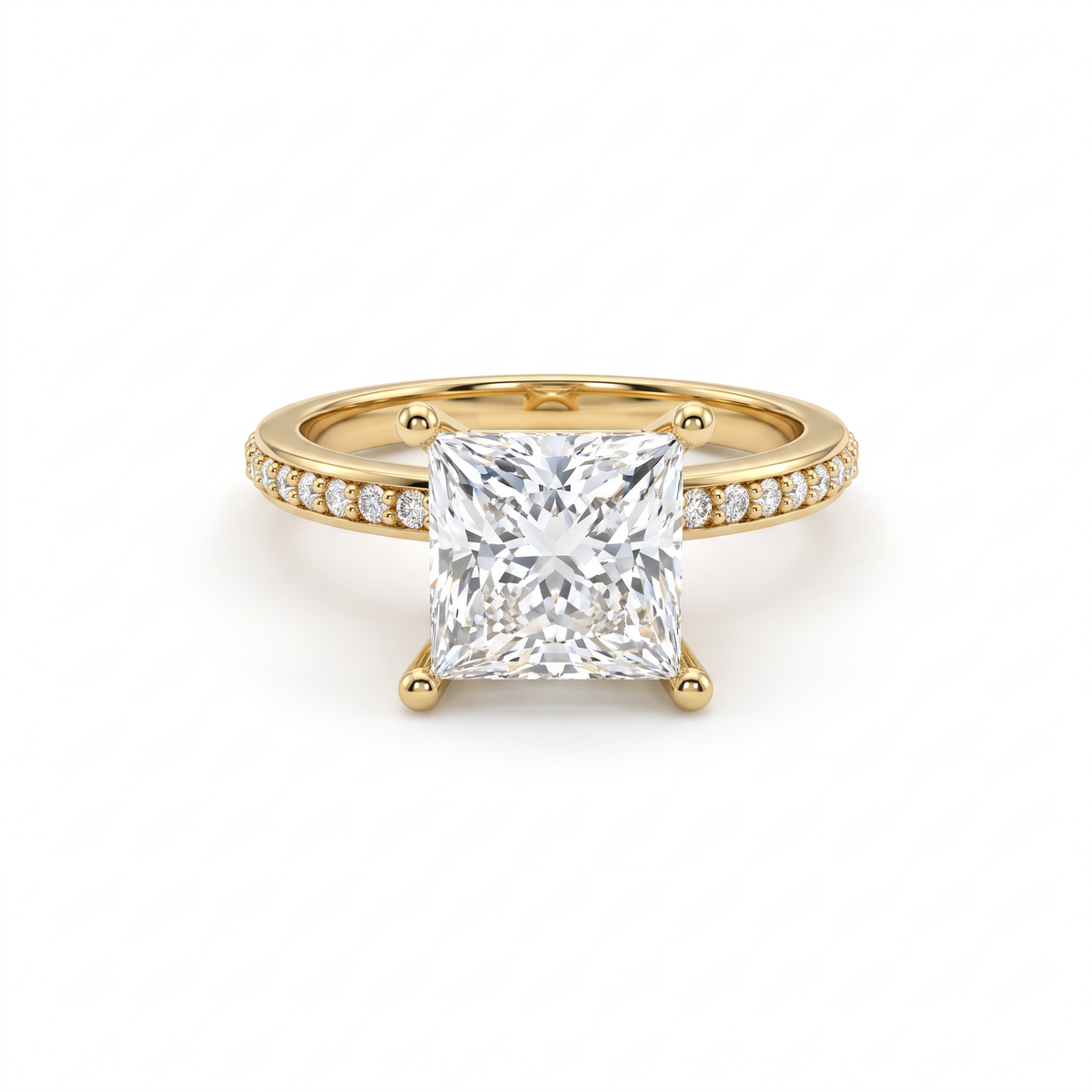 Low Dome Princess Cut Pavé Engagement Ring with a princess cut Lab-Grown Diamond in 14K yellow gold