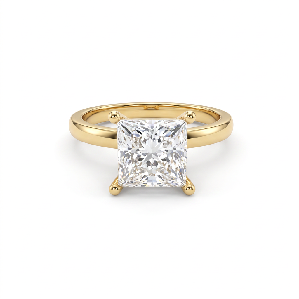 Low Dome Princess Cut Solitaire Engagement Ring with a princess cut Lab-Grown Diamond in 14K white gold