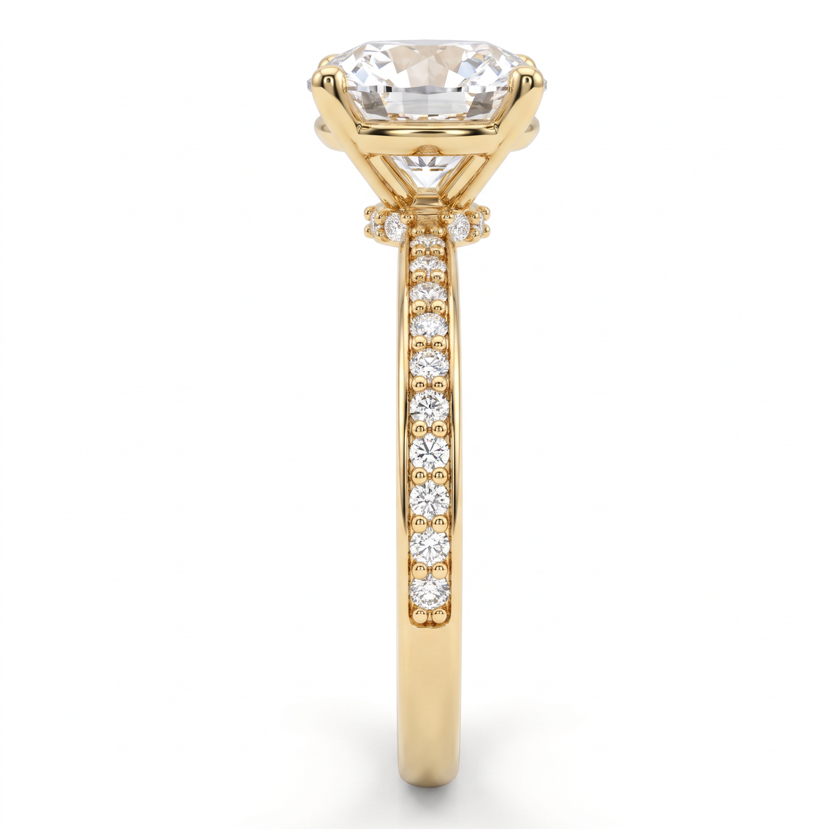 Alternate view 2: round Lab-Grown Diamond pavé engagement ring, 14K yellow gold low dome band
