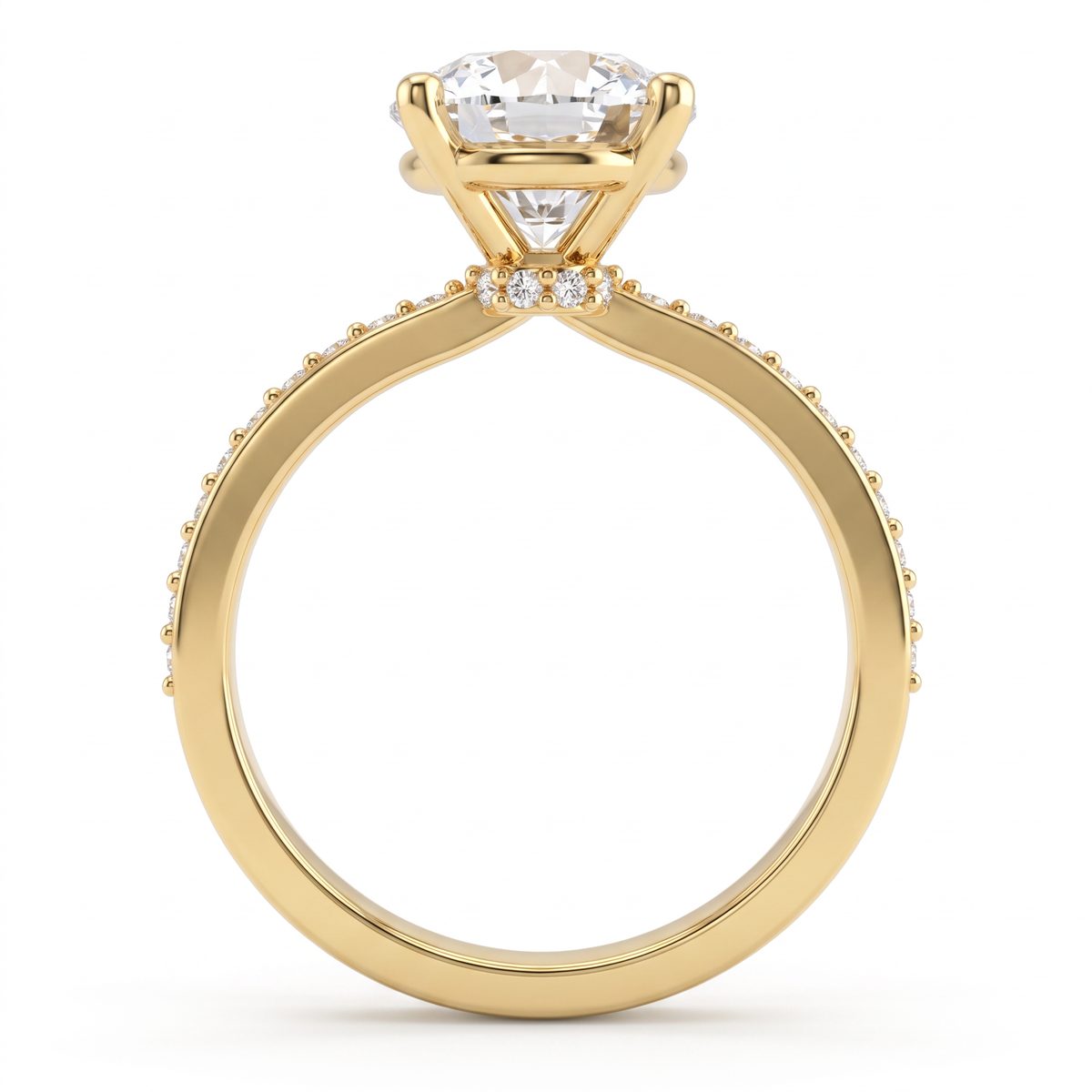 Alternate view 3: round Lab-Grown Diamond pavé engagement ring, 14K yellow gold low dome band