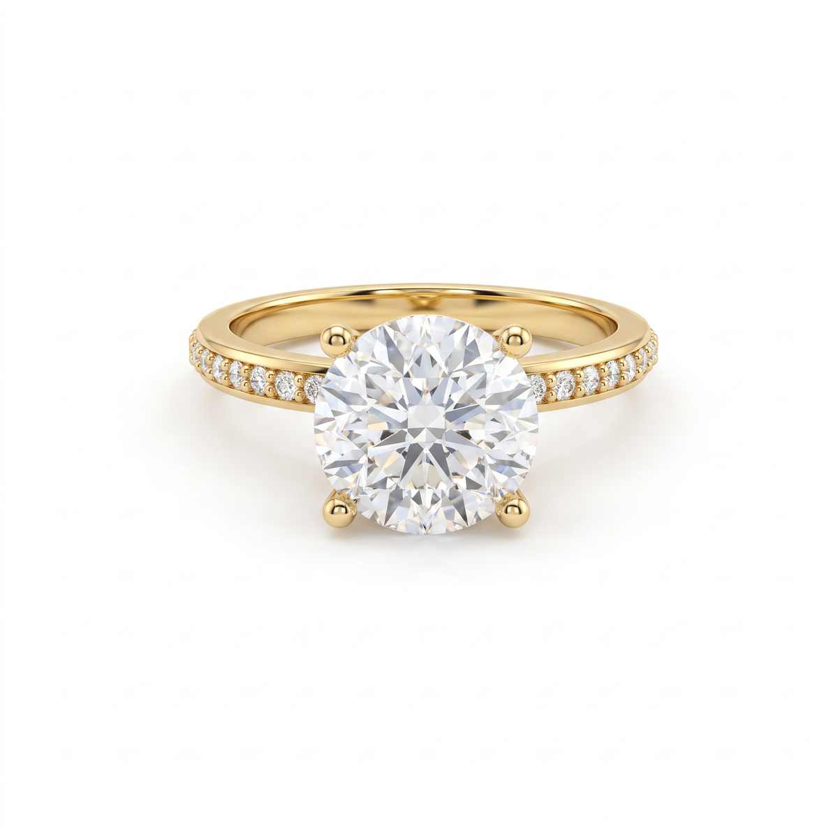 Low Dome Round Pavé Engagement Ring with a round Lab-Grown Diamond in 14K yellow gold