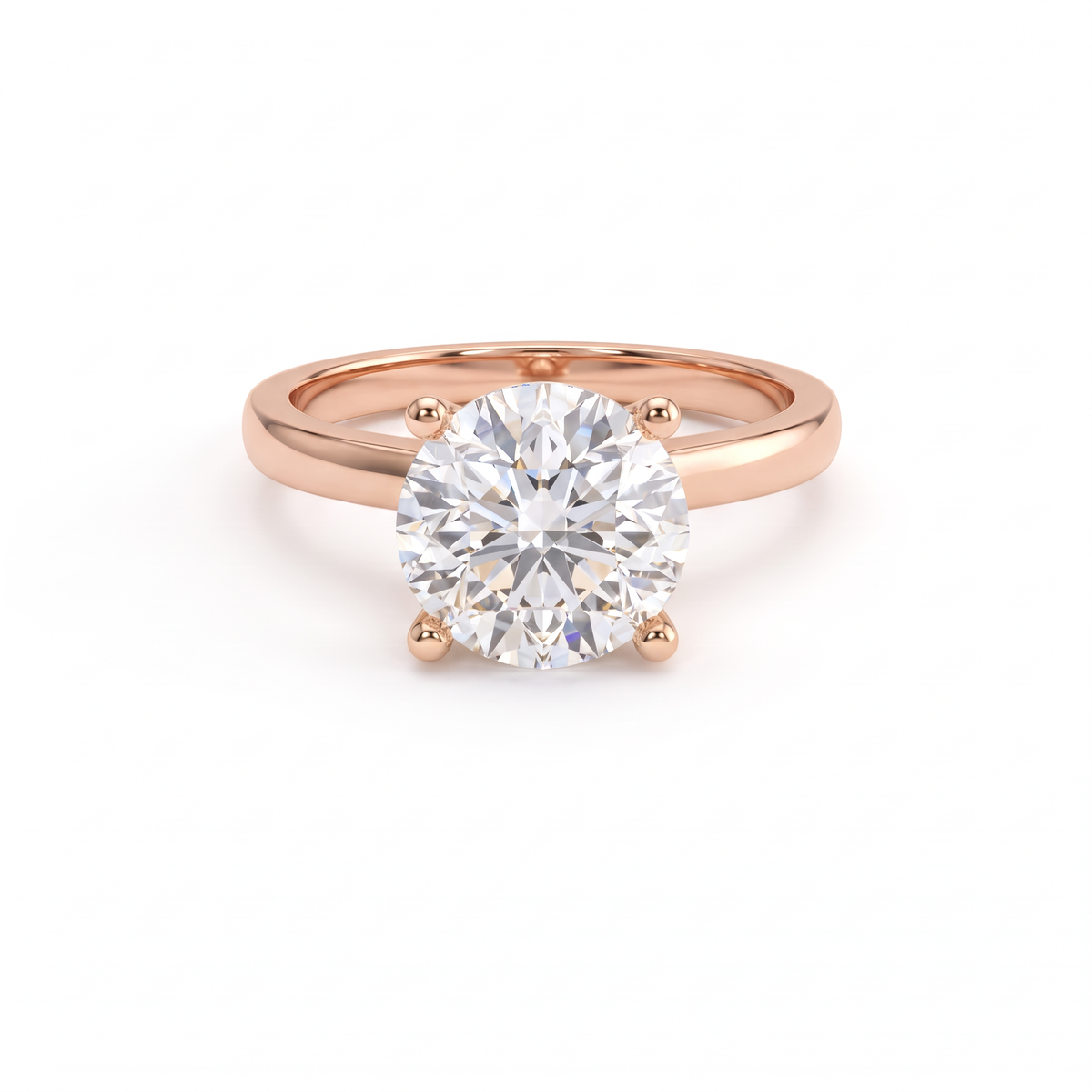 Round Lab-Grown Diamond solitaire engagement ring in 14K rose gold, smooth 2mm low dome band