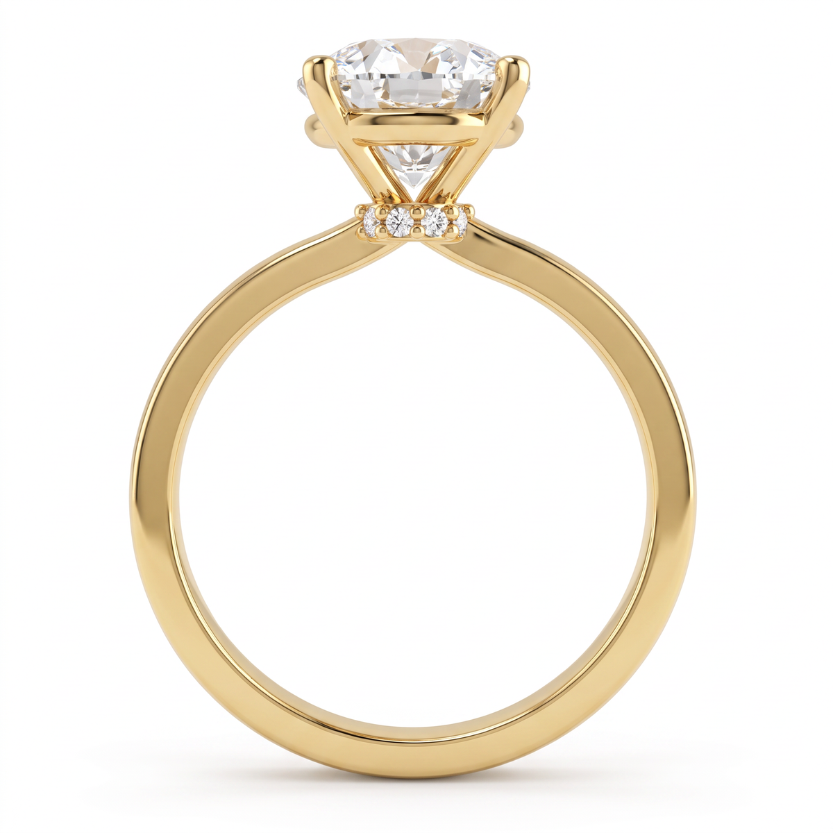 Round Lab-Grown Diamond solitaire engagement ring in 14K yellow gold, smooth 2mm low dome band