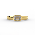 emerald cut bezel diamond ring in solid 14K yellow gold – front view