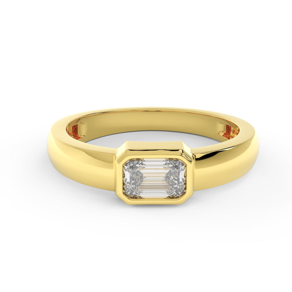 0.50ct emerald-cut lab-grown diamond bezel-set ring in 14K yellow gold – front view