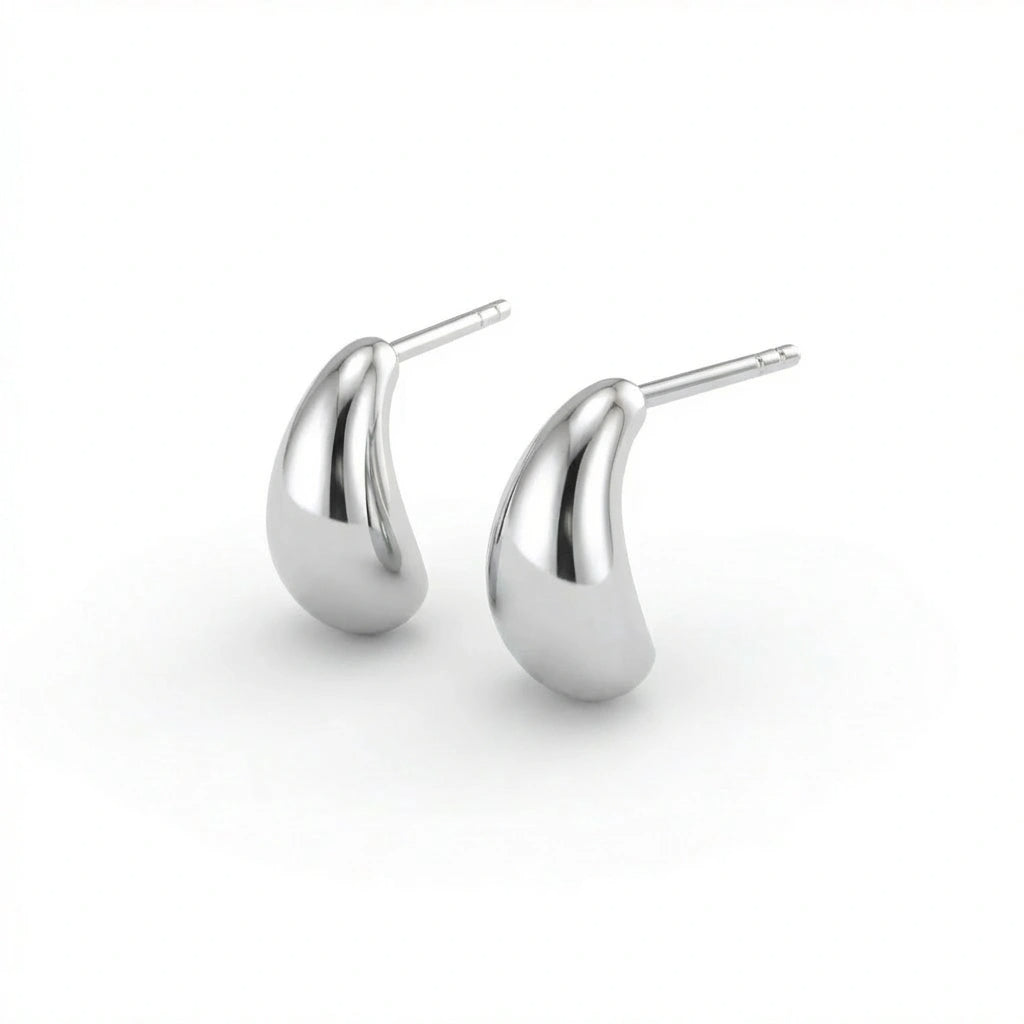 Lumi Teardrop Gold Stud Earrings in 14K white gold with smooth polished teardrop shape