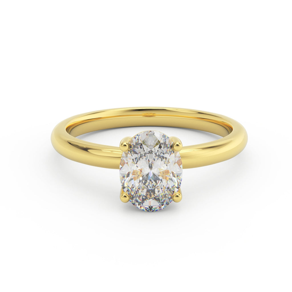1ct oval solitaire engagement ring in 14k yellow gold front view