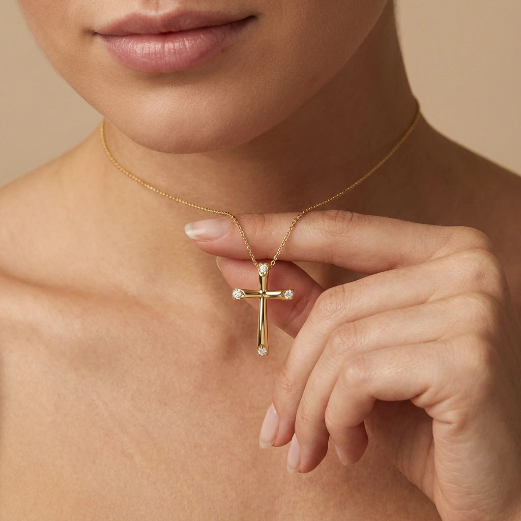 Lumine Four Diamond Cross Necklace in 14K Gold