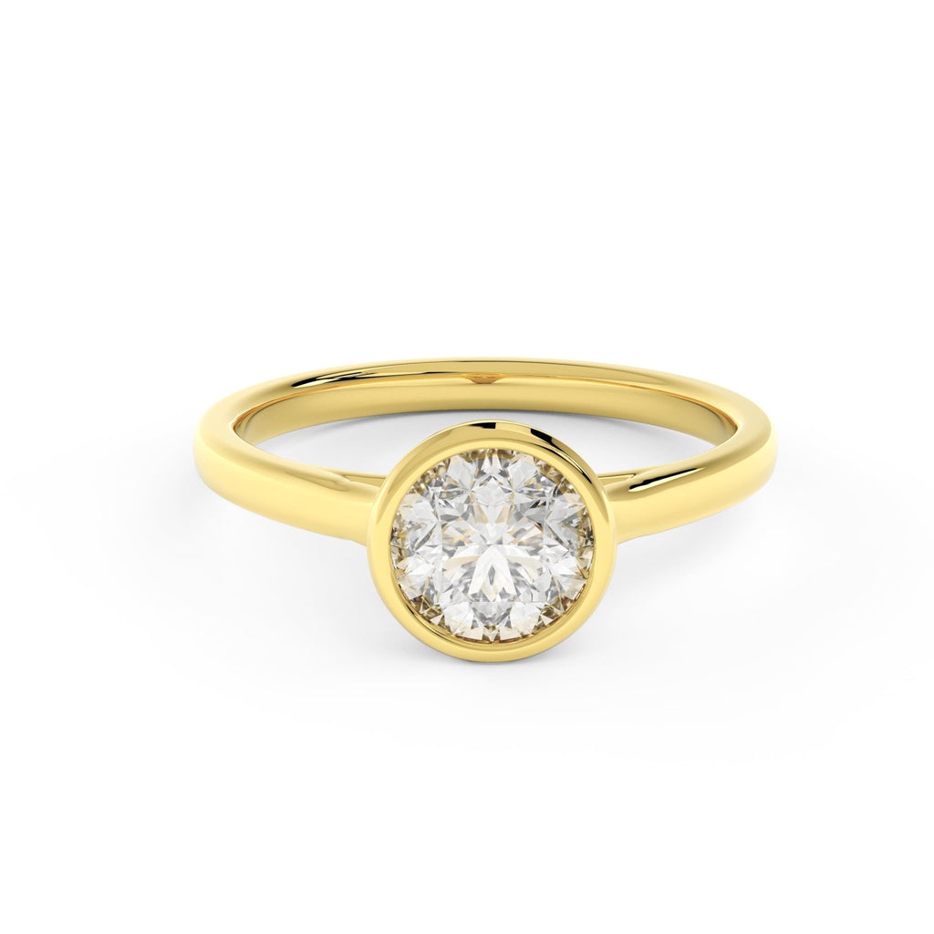 1ct round bezel solitaire engagement ring in 14k yellow gold