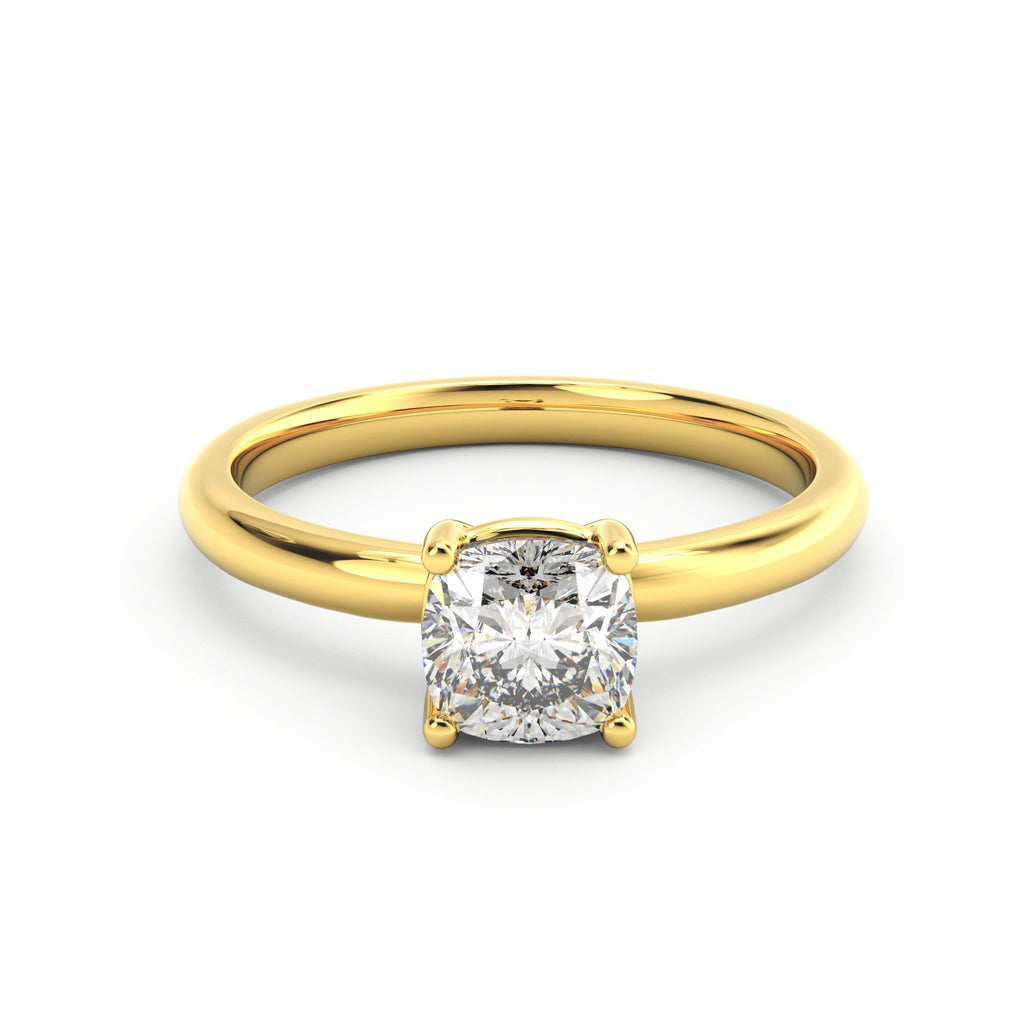Cushion solitaire engagement ring in 14K yellow gold with cushion-cut lab-grown diamond, Madison design