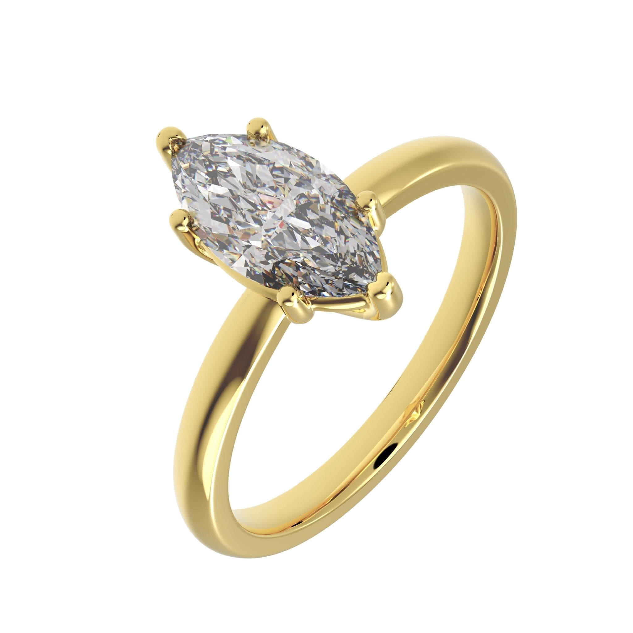 Marquise-cut lab-grown diamond solitaire ring in yellow gold