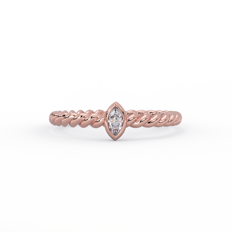 marquise diamond rope band ring in solid 14k rose gold