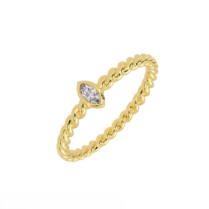 marquise diamond rope ring in solid 14k yellow gold, bezel set diamond