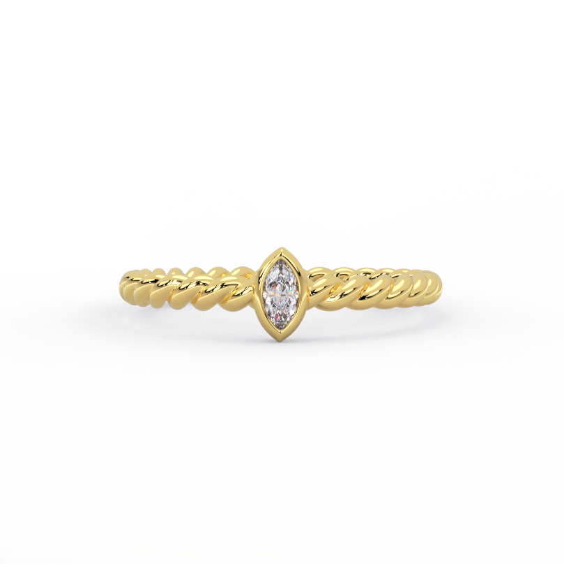 front view of marquise diamond rope ring in solid 14k yellow gold