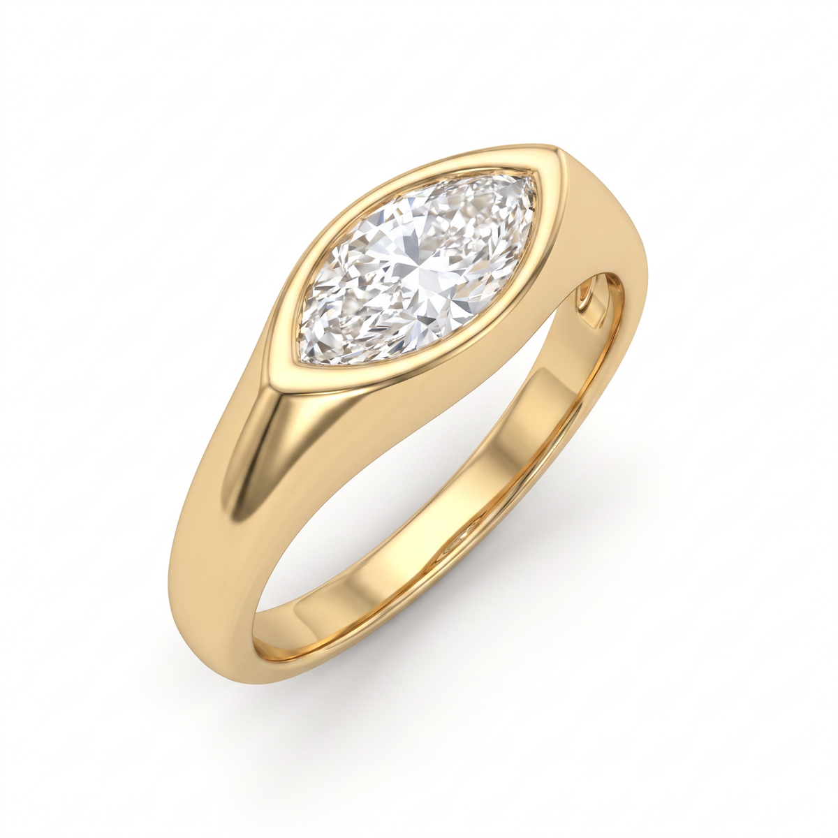 Marquise diamond signet ring in 14K rose gold, 1ct Lab-Grown Diamond bezel-set east-west into the signet face