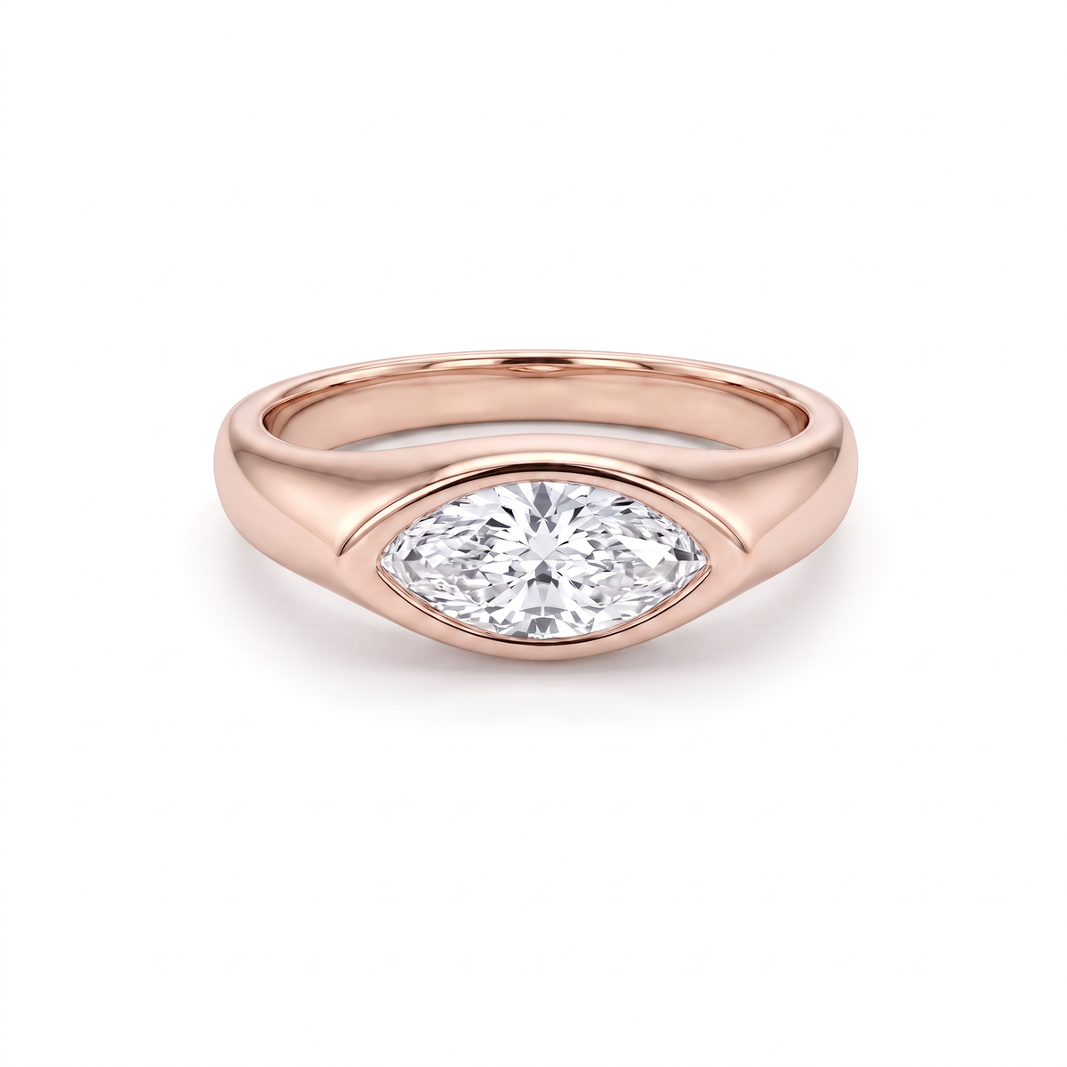 Marquise diamond signet ring in 14K white gold, 1ct Lab-Grown Diamond bezel-set east-west into the signet face