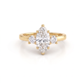 1ct marquise Lab-Grown Diamond three-stone engagement ring with round side stones in 14K yellow gold, front view
