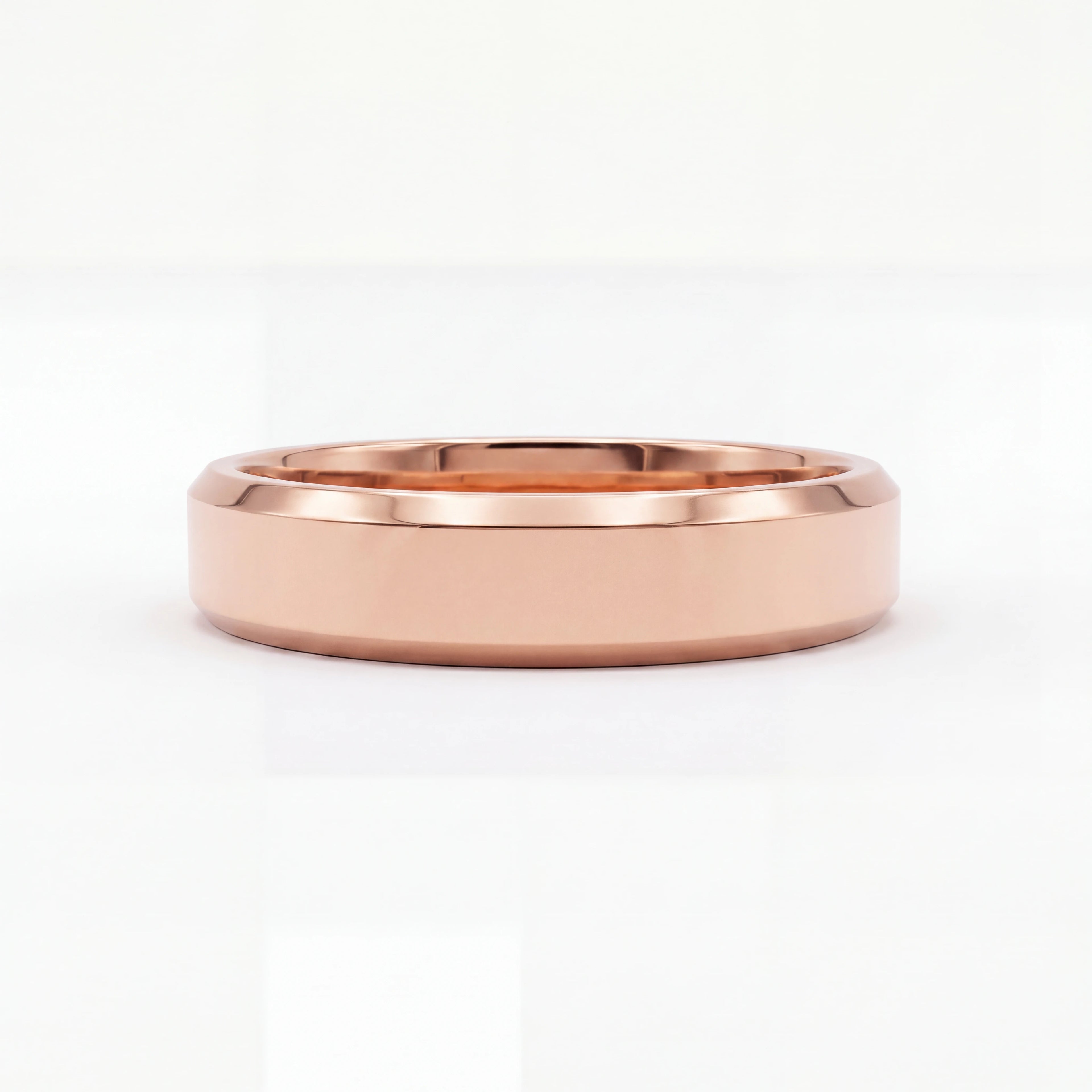 Men's Beveled Edge Wedding Band in 14K gold, angled view