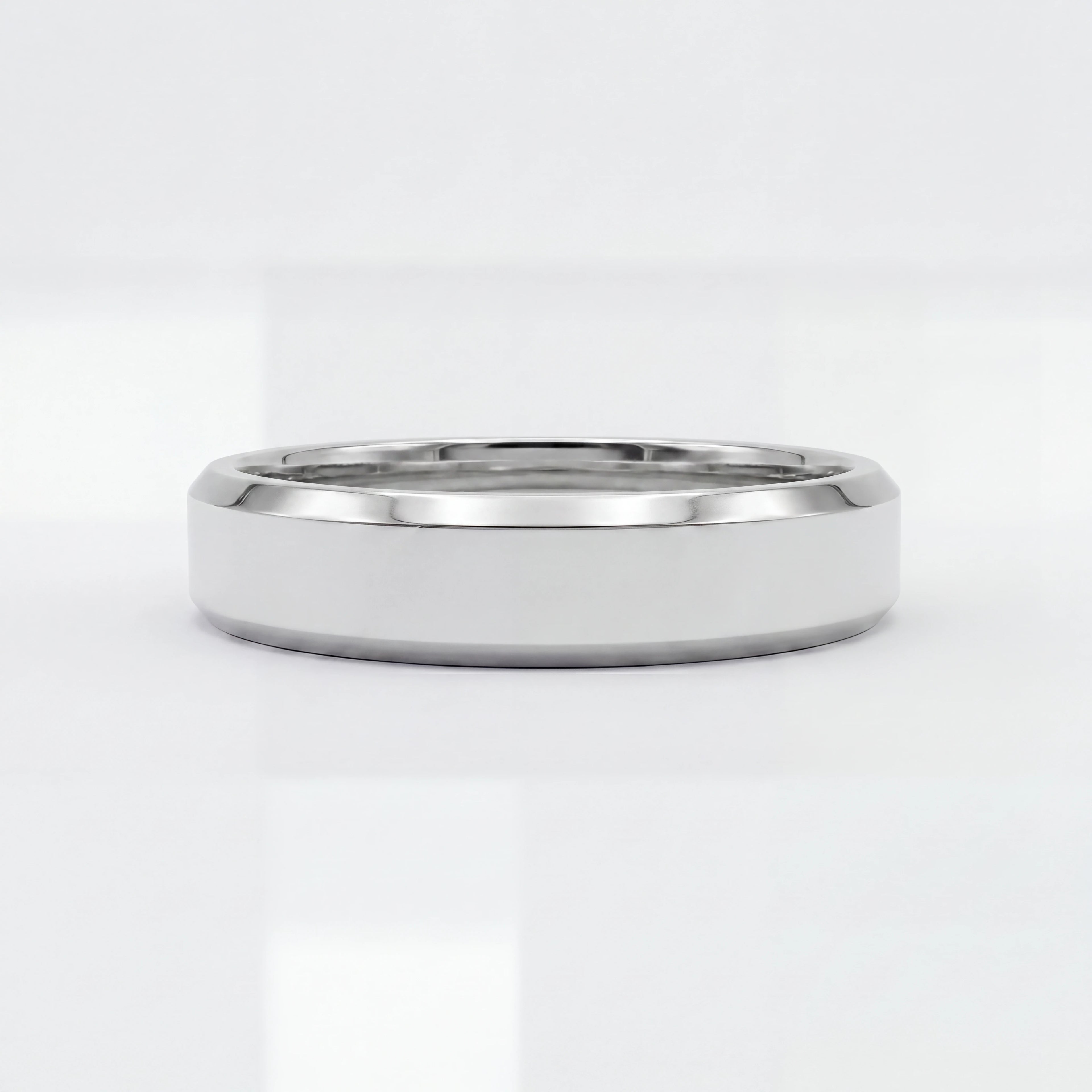 Men's Beveled Edge Wedding Band in 14K gold, close-up detail of the beveled edge profile