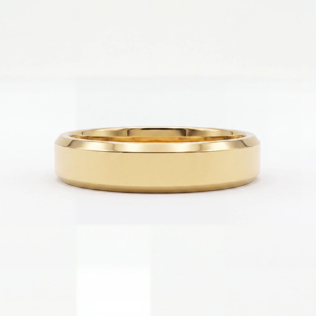 Men's Beveled Edge Wedding Band in 14K gold, front view