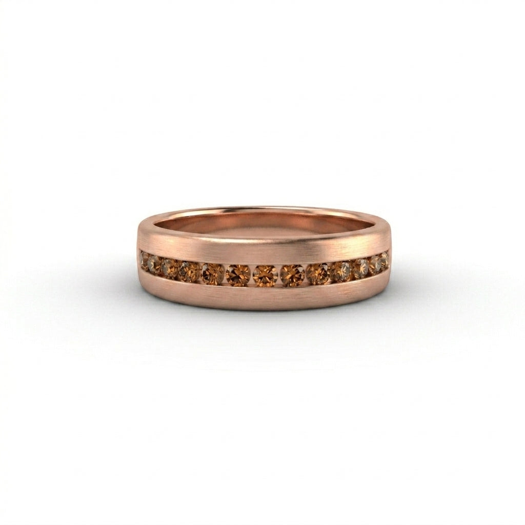 Men's Natural Cognac Diamond Wedding Band worn by a man in four everyday lifestyle settings