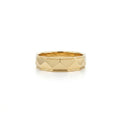Men's pyramid wedding band in 14K yellow gold, 5.5mm, front view — Black Pearl of Queens