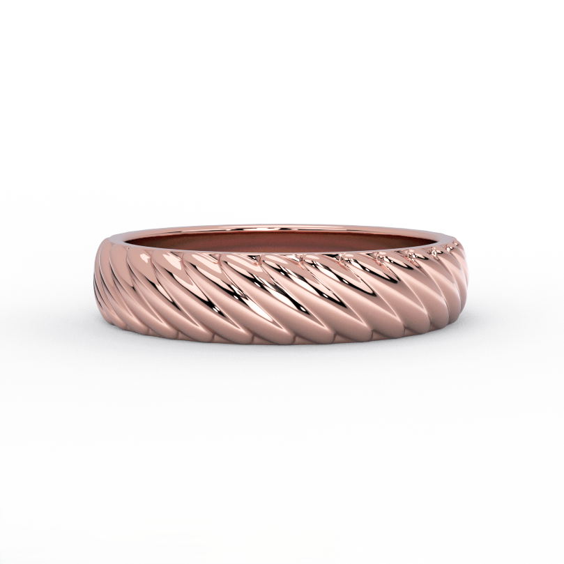 Men’s rope wedding band in solid 14K rose gold featuring a twisted rope pattern