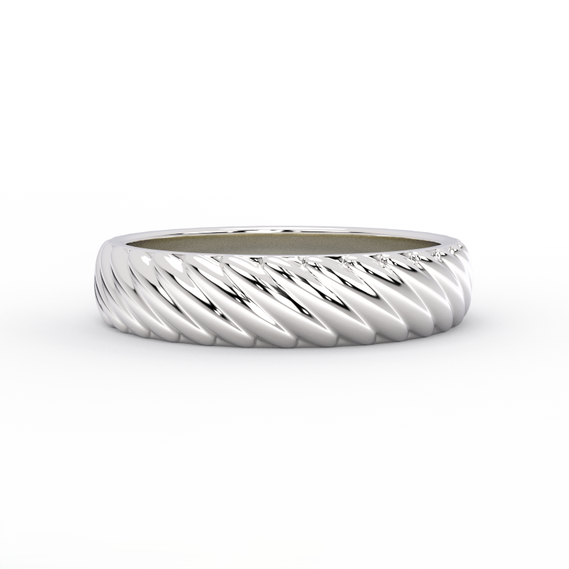 Men’s rope wedding band in solid 14K white gold with high-polish twisted design