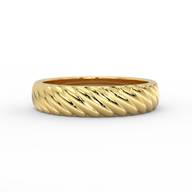 Front view of men’s rope wedding band crafted in solid 14K yellow gold