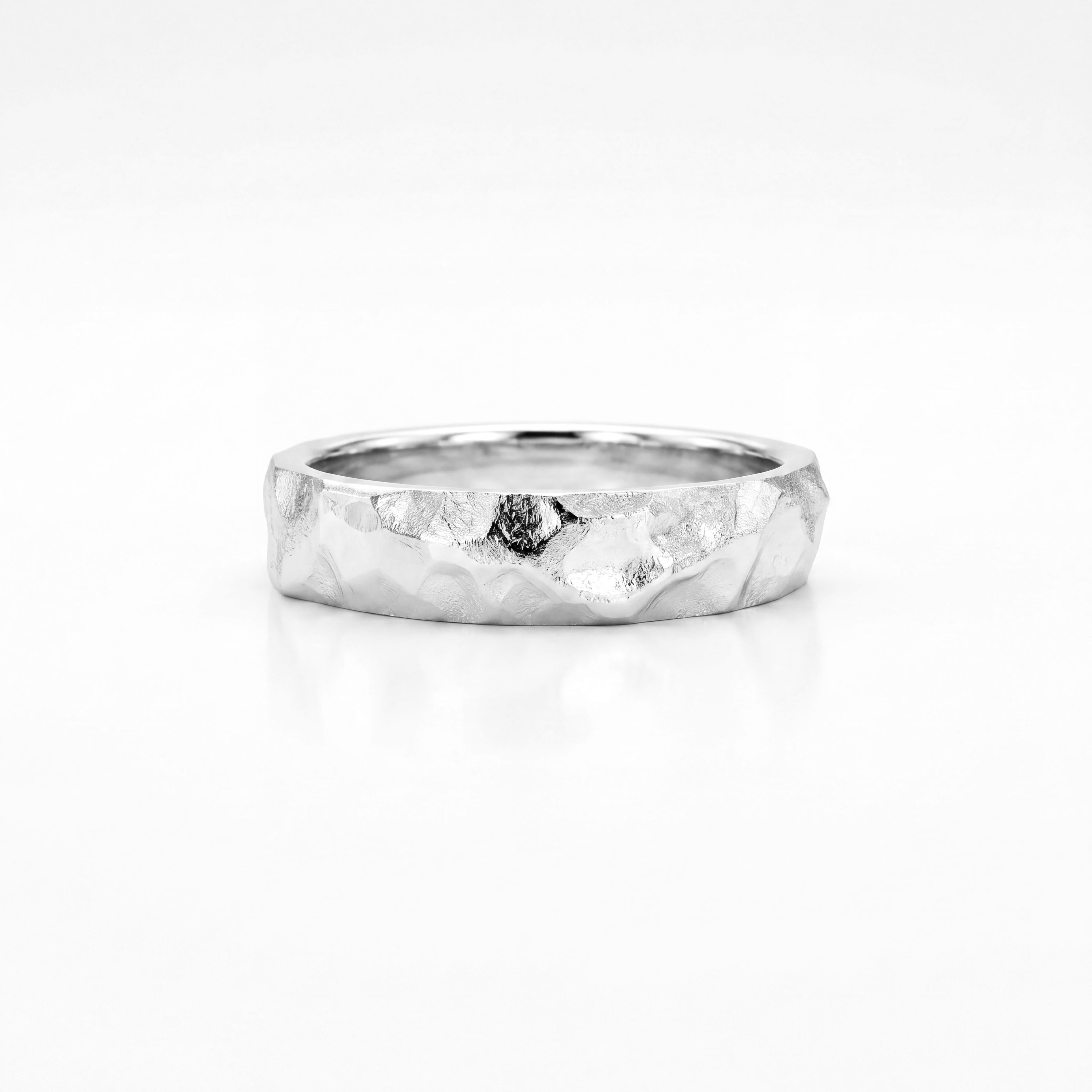 Men's Rustic Hammered Wedding Band in 14K white gold, 5mm, front view