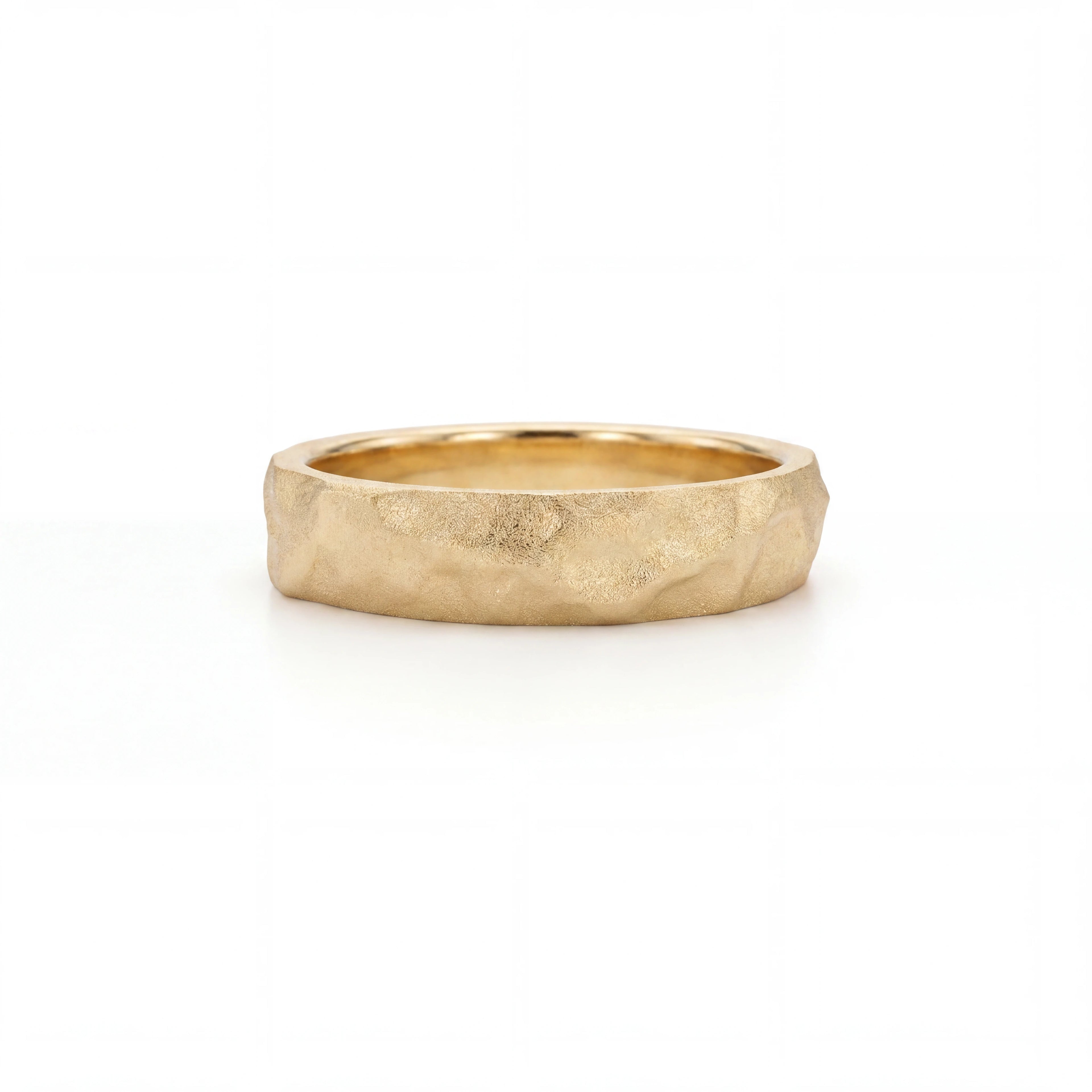 Men's Rustic Hammered Wedding Band in 14K yellow gold, 5mm, front view
