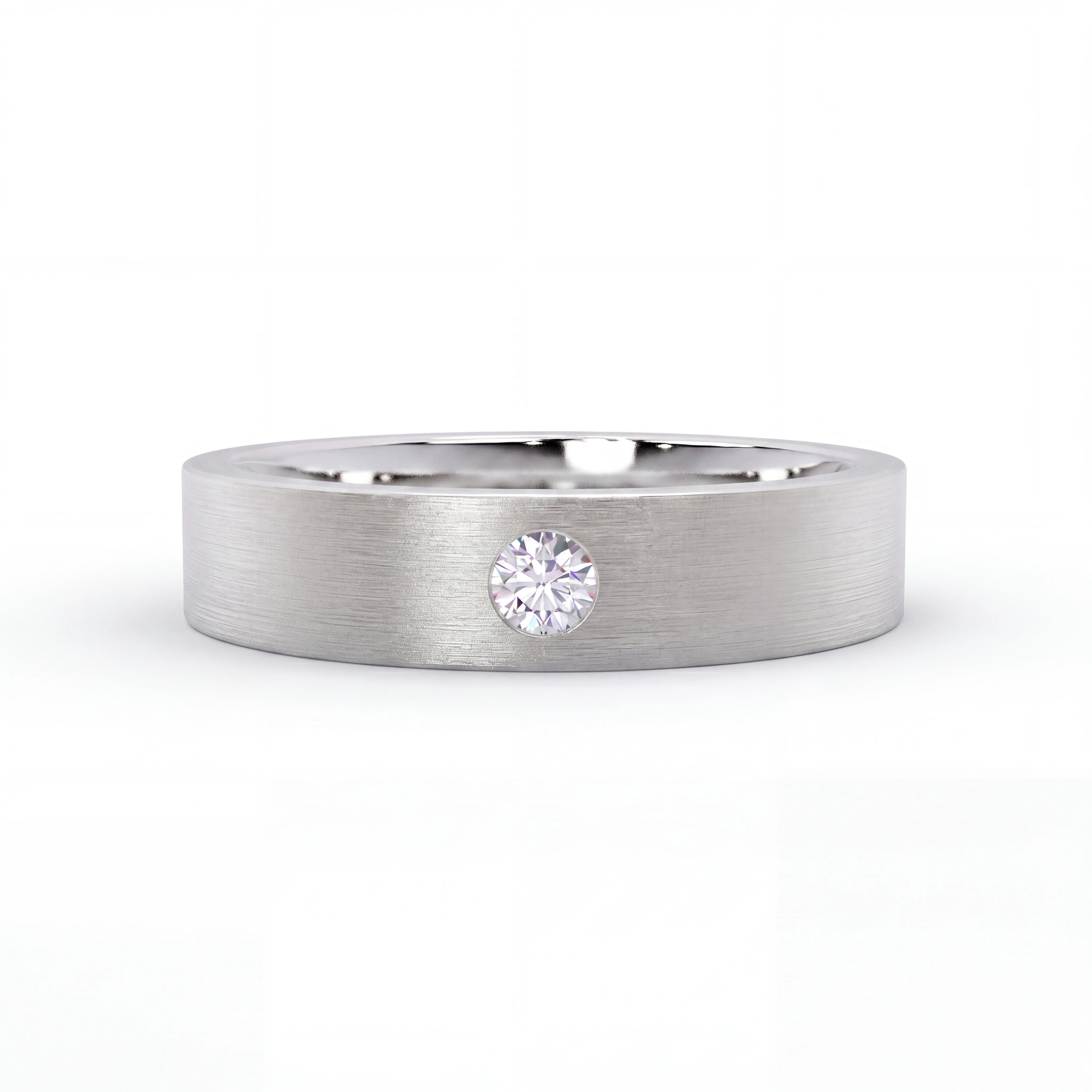 Men's Satin Lab-Grown Diamond Wedding Band in 14K rose gold, 5mm, front view