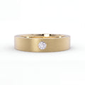 Men's Satin Lab-Grown Diamond Wedding Band in 14K yellow gold, 5mm with flush-set diamond, front view