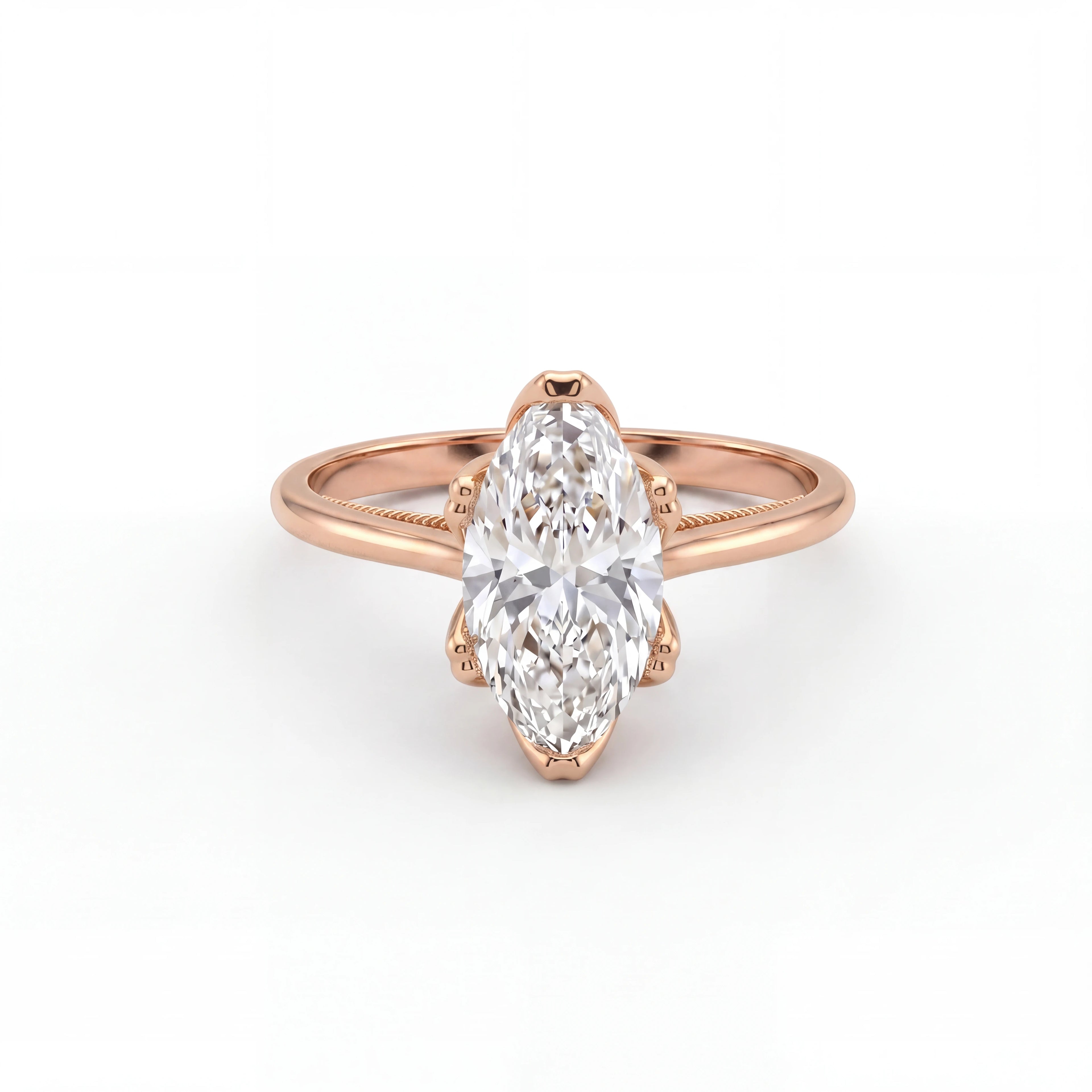 Marquise Lab-Grown Diamond vintage-inspired engagement ring in 14K rose gold, front view