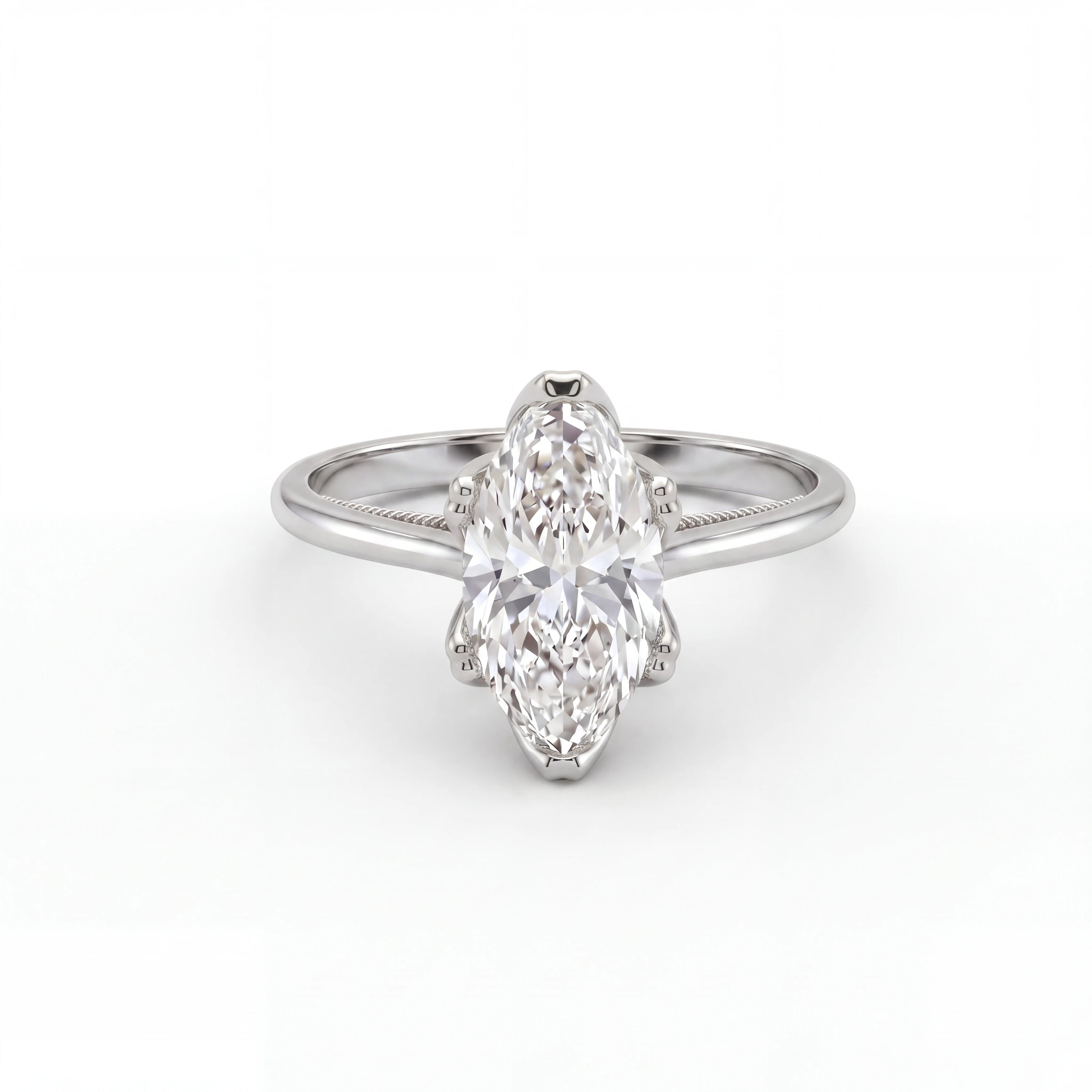 Marquise Lab-Grown Diamond vintage-inspired engagement ring in 14K white gold, front view