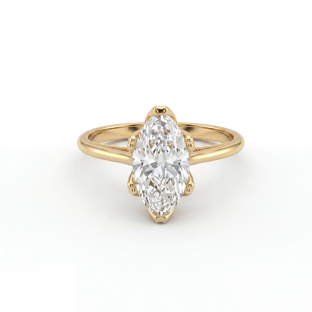 Marquise Lab-Grown Diamond vintage-inspired engagement ring in 14K yellow gold, front view