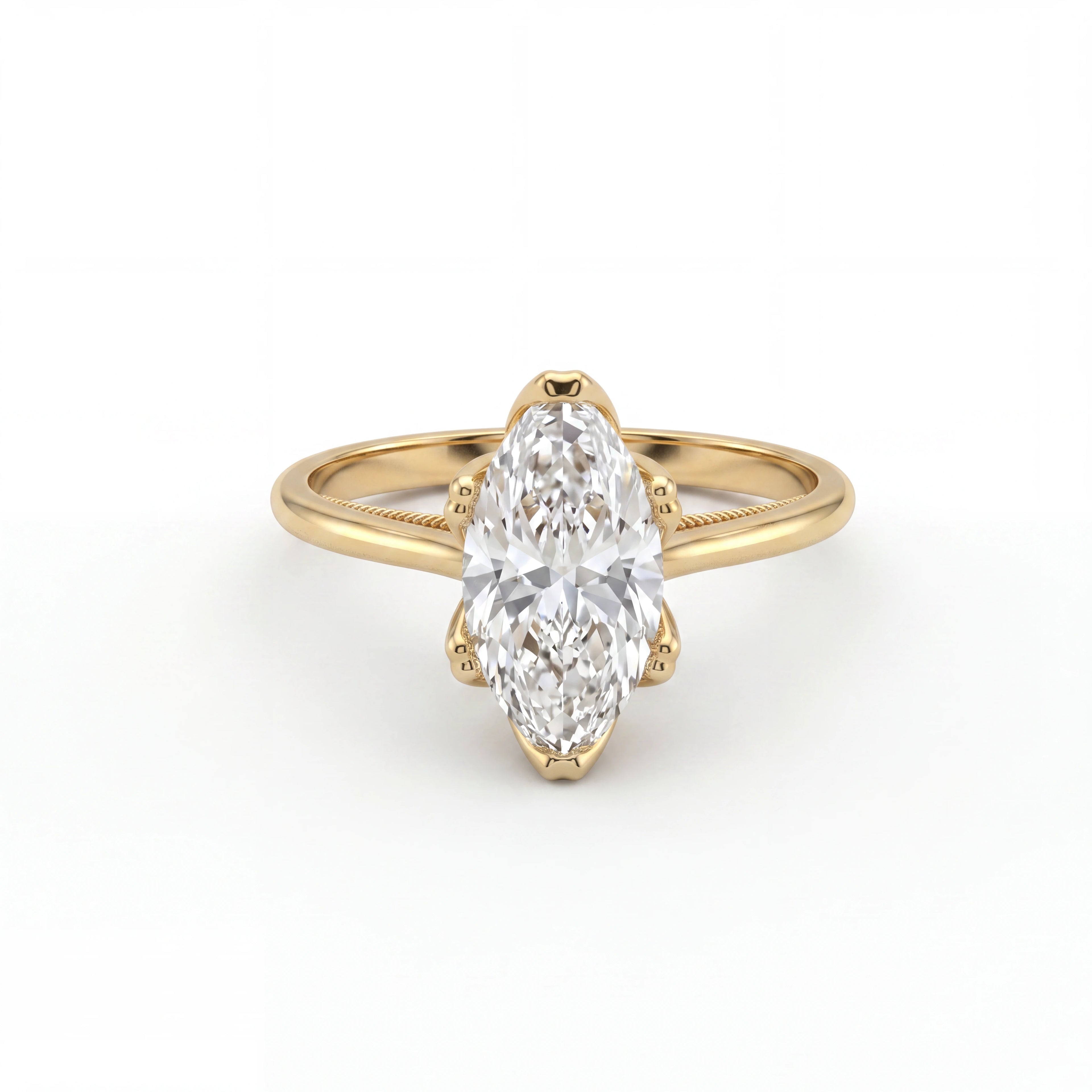 Marquise Lab-Grown Diamond vintage-inspired engagement ring in 14K yellow gold, front view