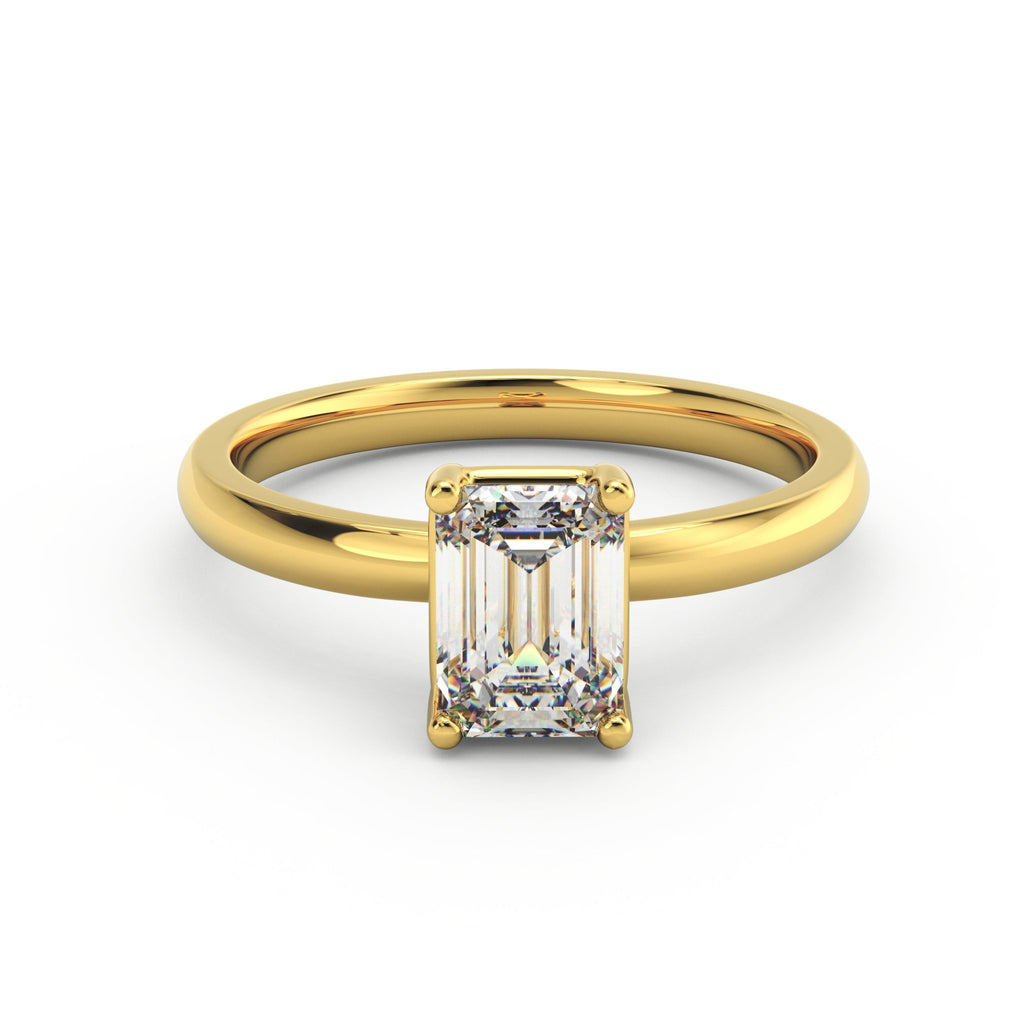 1ct emerald-cut solitaire engagement ring in 14k yellow gold front view