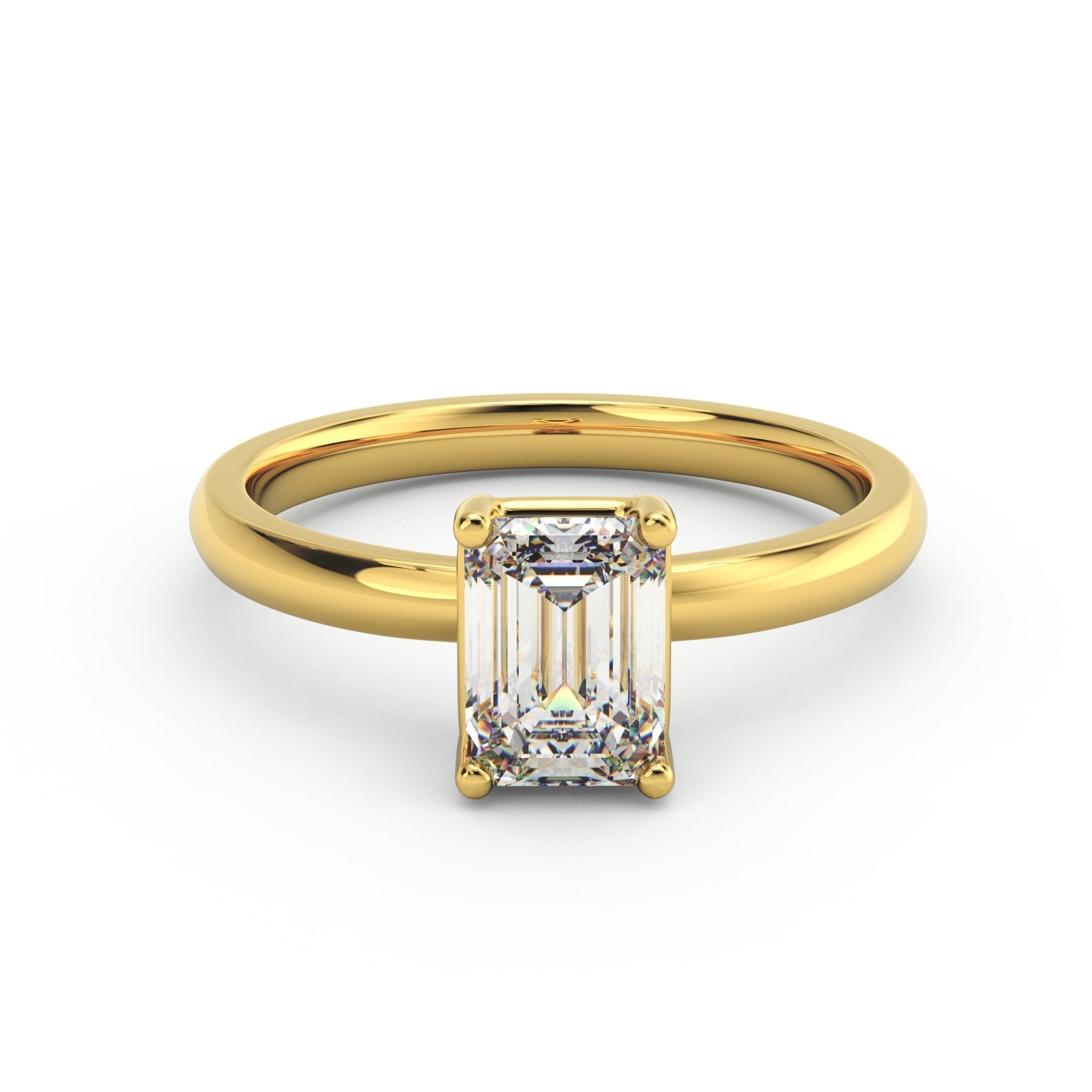 1ct emerald-cut solitaire engagement ring in 14k yellow gold front view