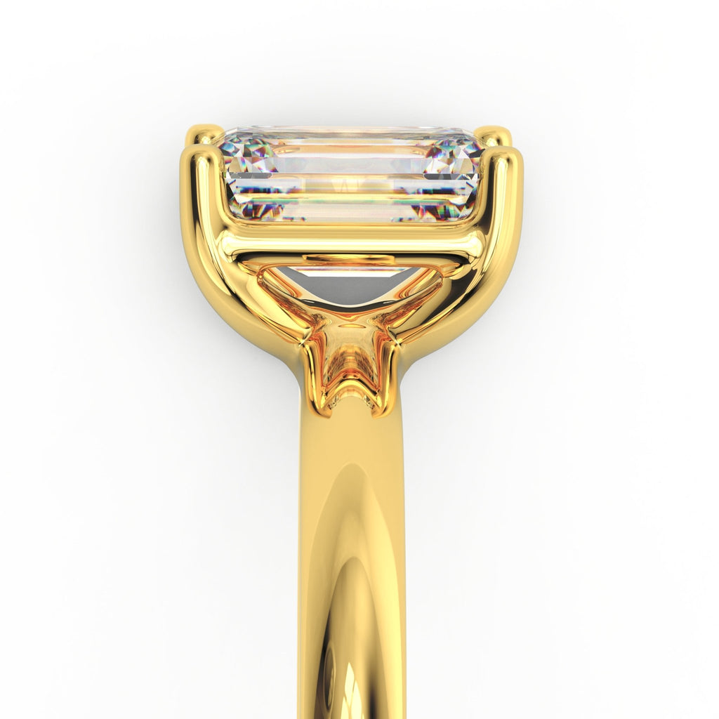 close-up basket view of emerald-cut diamond solitaire ring