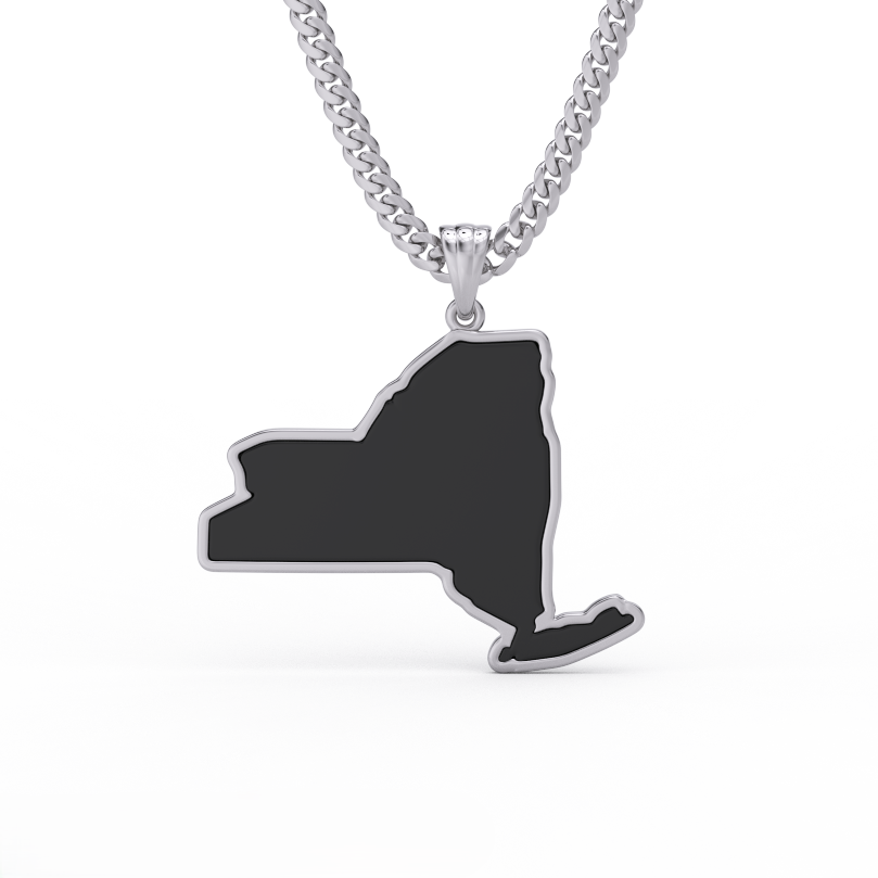 Men’s silver New York state pendant with black enamel inlay